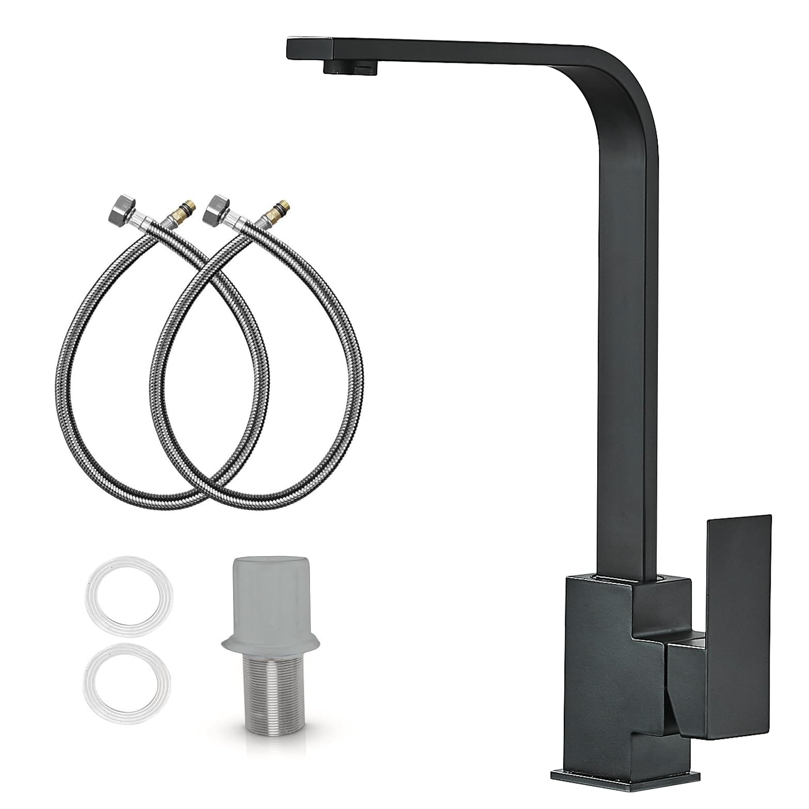 HARNART Modern Kitchen Faucets with 360° Swivel Spout, Kitchen Mixer Tap for Sink with 1 Hole Single Lever, Stylish and Durable, Black