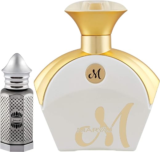 Ajmal Asher Concentrated Perfume Oil Oriental Alcohol-free Attar 12ml for Unisex and Maryaj M White for Her Eau De Parfum Floral Fruity Perfume 90ml for Women + 2 Parfum Testers…