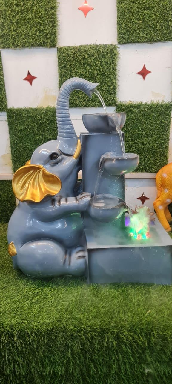 VILLA ONLINE NURSERY Handmade Elephant Water Fountain - Multicolour, 23x23 Inches, Fiber, Kinetic Pump, Indoor & Outdoor-image-5
