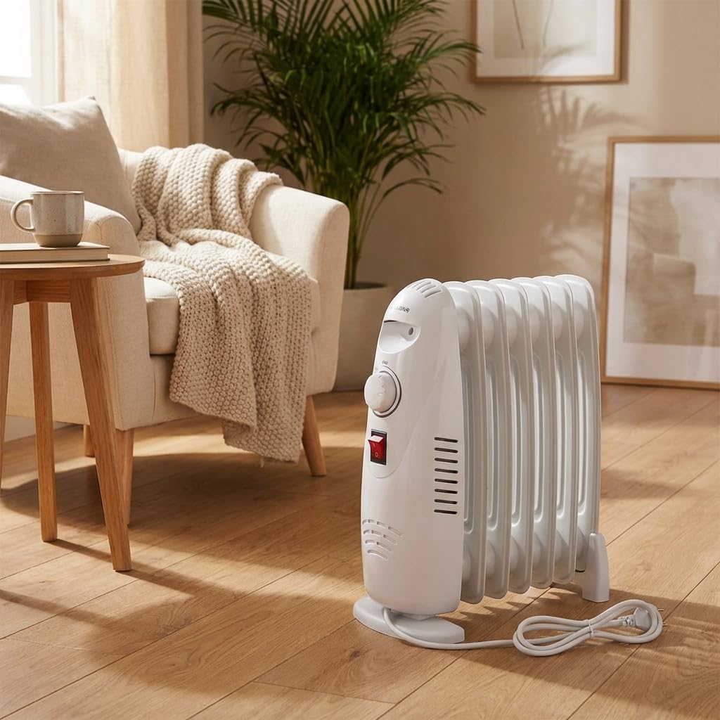 RADIATORE OLIO 7 elementi, 700 W. Consumo minimo, calore massimo in un piccolo spazio. Arresto di sicurezza in caso di surriscaldamento