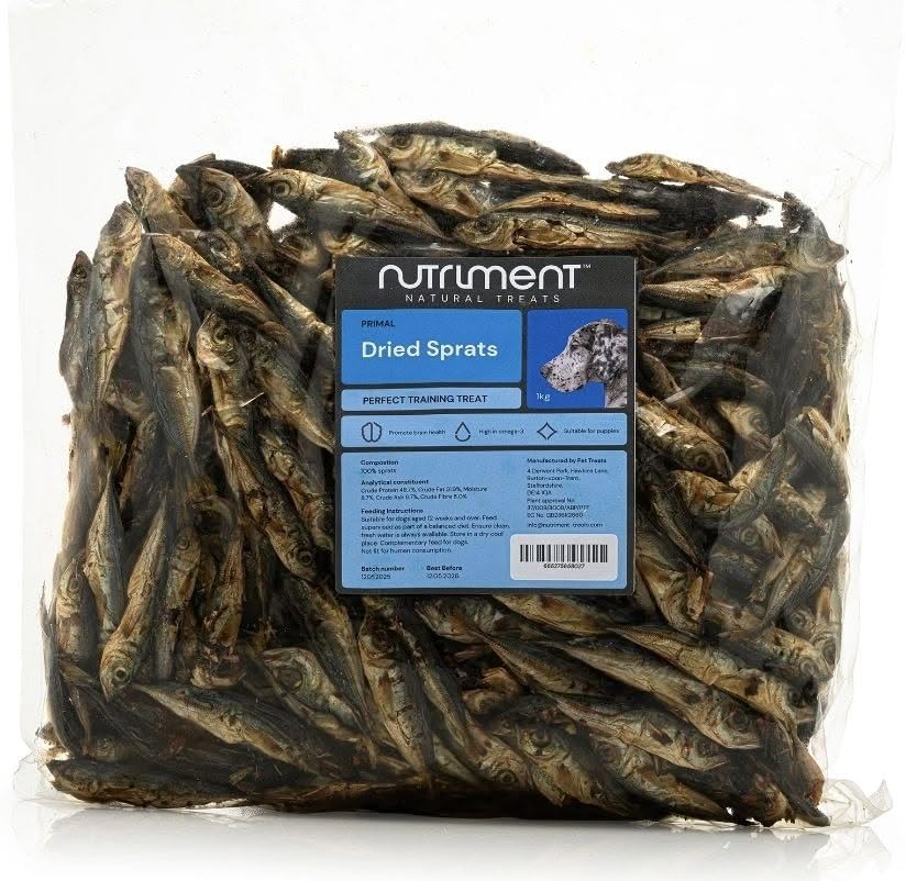 Nutriment Dried Sprats Natural Dog Treats, High in Omega 3, Suitable for Puppies, 300g