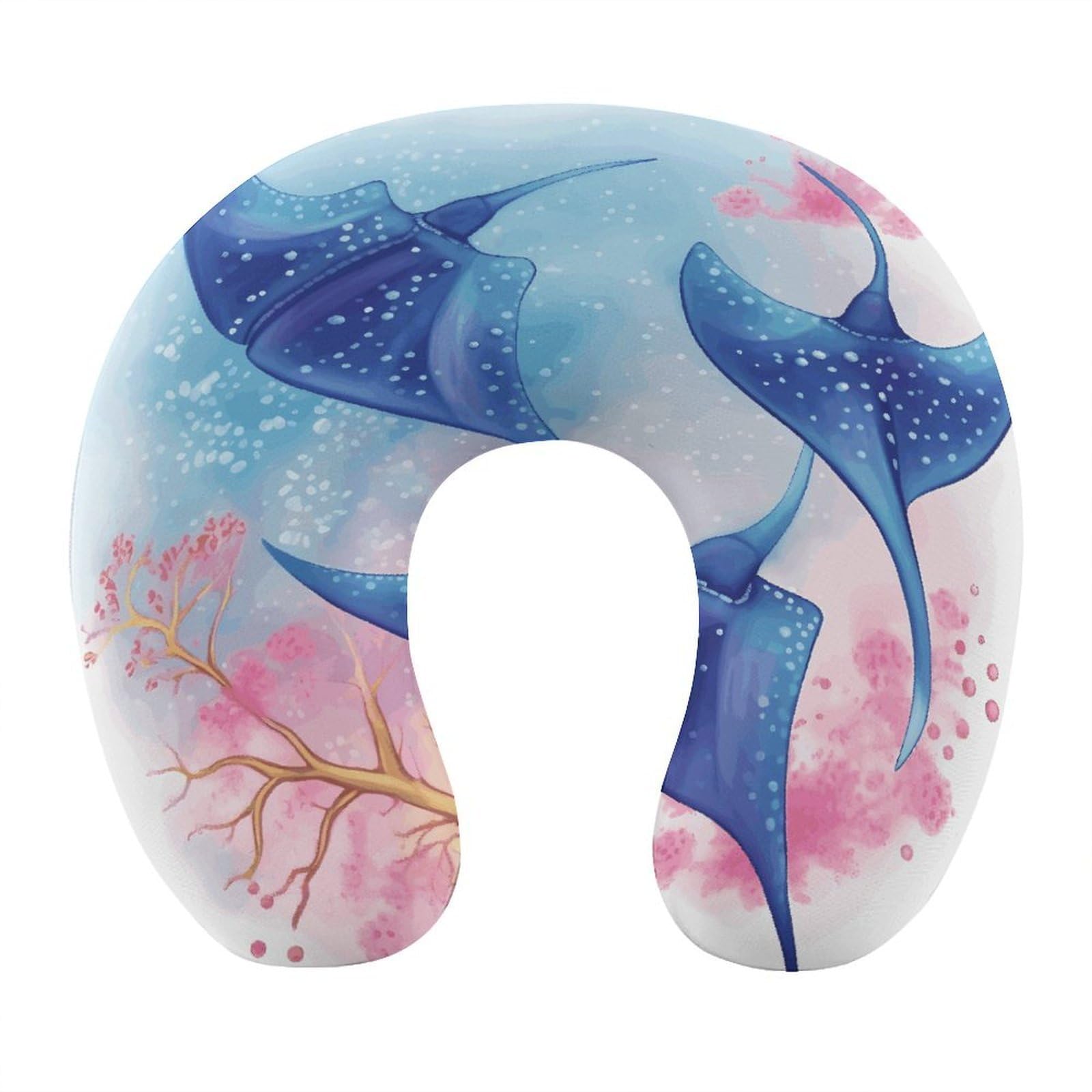VstaDank Sea Animals Stingrays Neck Pillow Memory Foam Sleeping U Shaped Pillows Cooling Travel Head Support Pillows Super Lightweight Portable Airplane Pillow for Car Office Rest