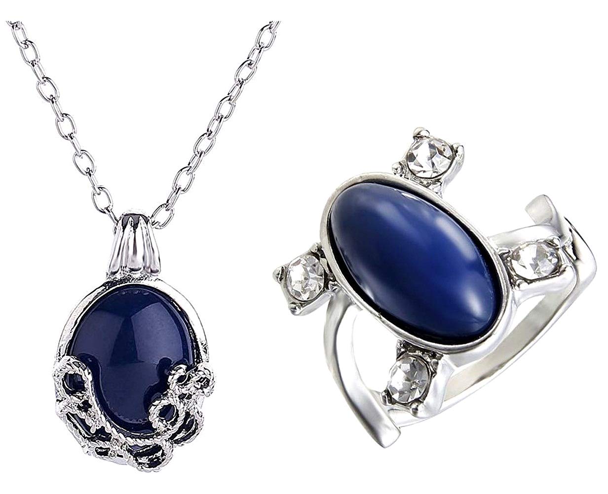 2 Packs Unisex Vampire Diaries Elena Sapphire Crystal Daylight Ring and Katherine Sapphire Crystal Pendant Daywalking Necklace-image-45