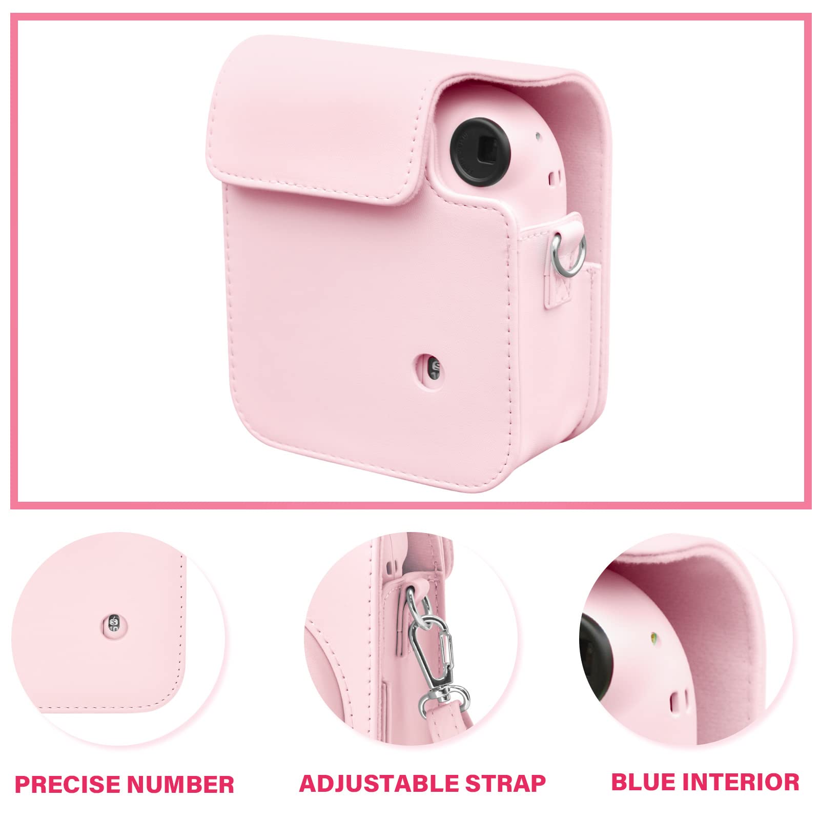 Rieibi custodia per fotocamera compatibile con Fuji Instax Mini 12, tracolla inclusa, rosa