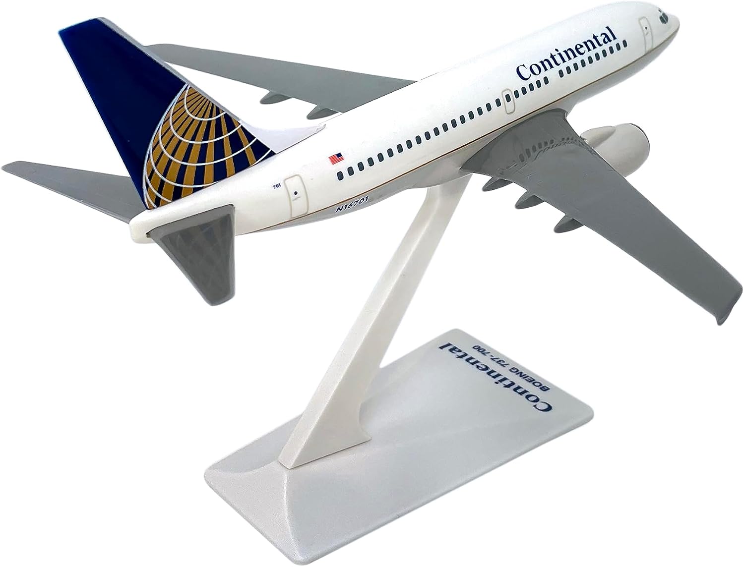 Continental (91-10) 737-700 1:200 Scale - Plastic Snap-Fit Model Airplane - Collectible Replica of Continental Airlines Aircraft - Part #ABO-73770H-010