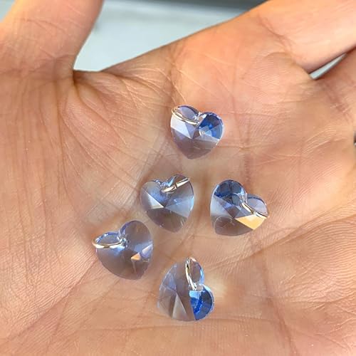 20 cuentas colgantes de piedra natal de diciembre de 0.394 pulgadas (0.394 in), cuentas de cristal de corazón de amor azul claro de San Valentín,