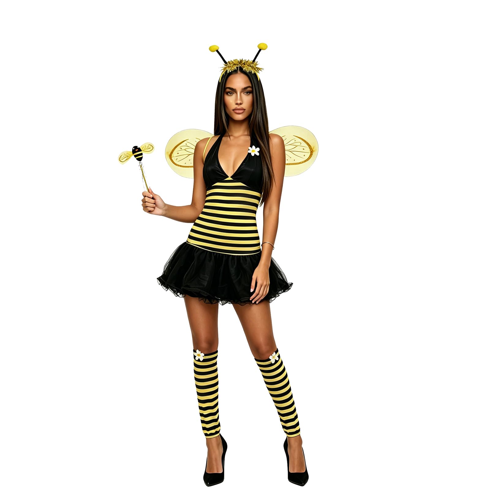 Gliswaieuznd Women Bee Halloween Costume Animal Theme Party Cosplay Fancy Dress Outfits (Yellow, L)