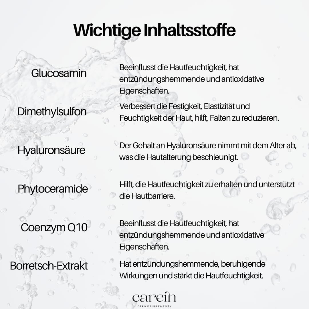 Hydrated Skin Kapseln - Hautbarriere Stärkung mit Hyaluronsäure, Ceramiden & Astaxanthin - 90 Kapseln vegan - Trockene Haut Supplement - Carein