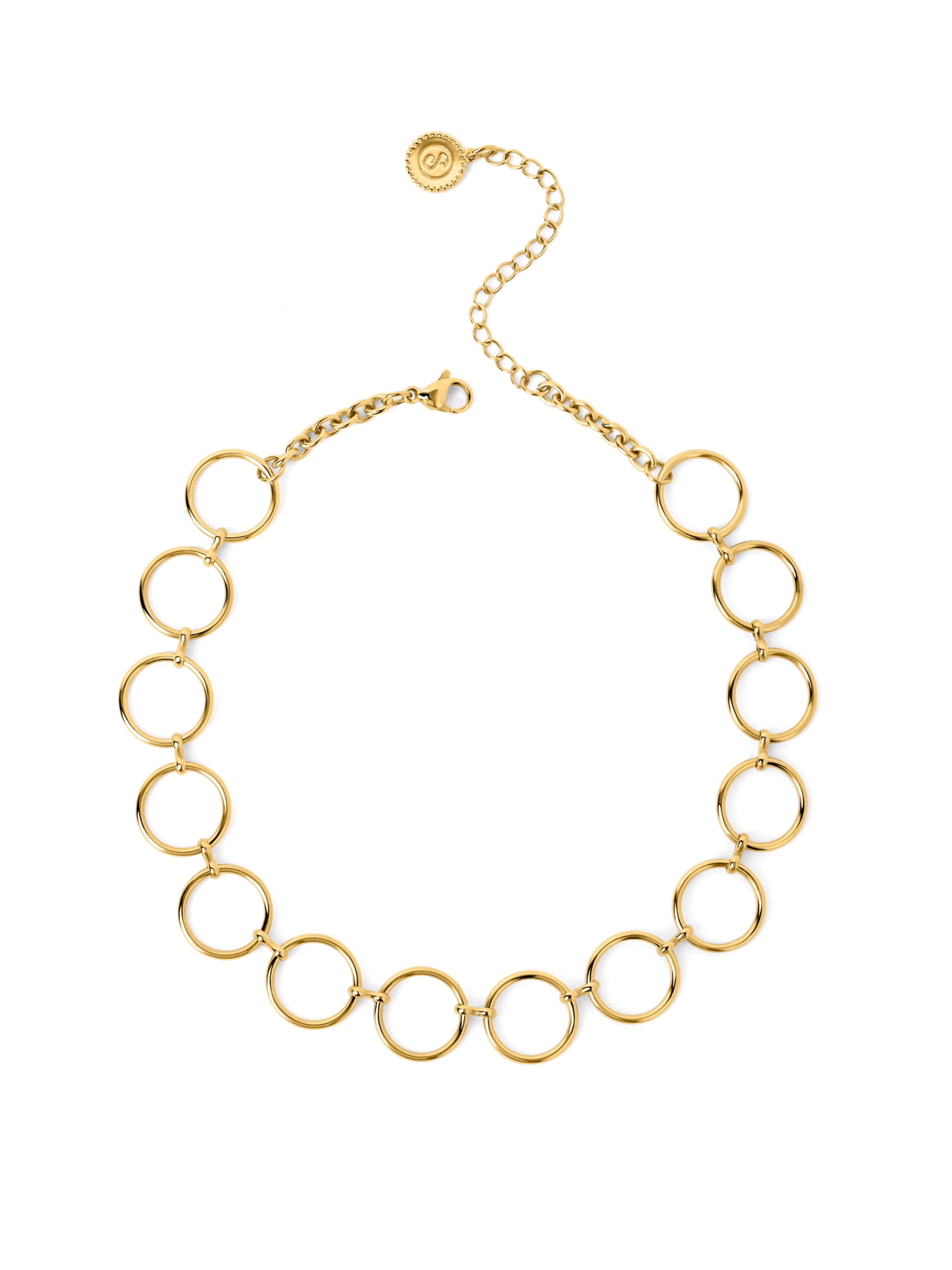 SINGULARU Choker Circles & Circles - Colgante en Latón con Acabado Baño de Oro de 18 Kt. - Cadena de Largo Ajustable 30,5 cm + 5,5cm - Joyas para Mujer