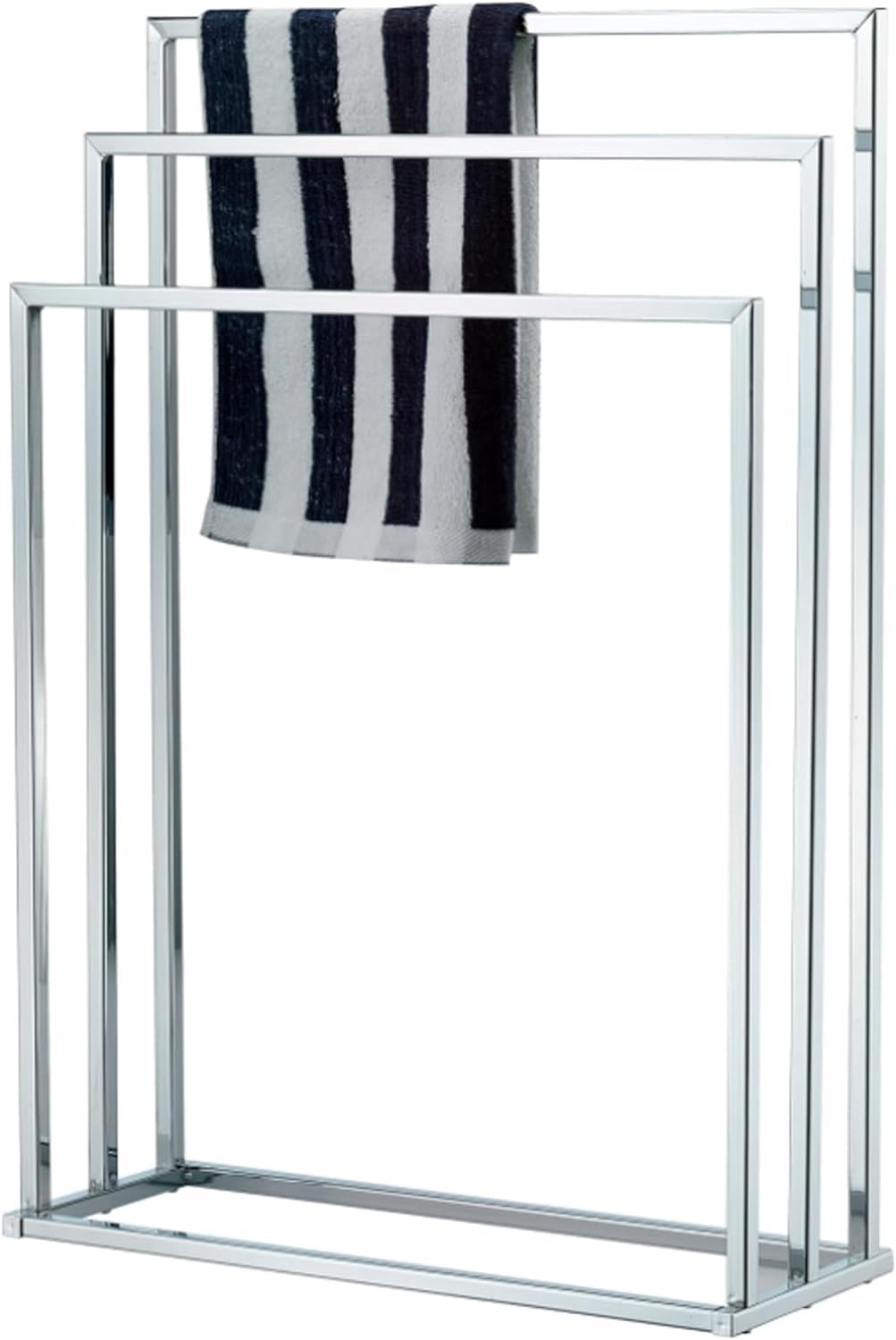 Top Home Solutions® Free Standing Towel Rail – 3 Tier Chrome Finished Durable Stainless Steel Bar Towel Rack, Anti Rust, Compact Towel Stand for Bathroom H84.5 x W45 x D21.5cm