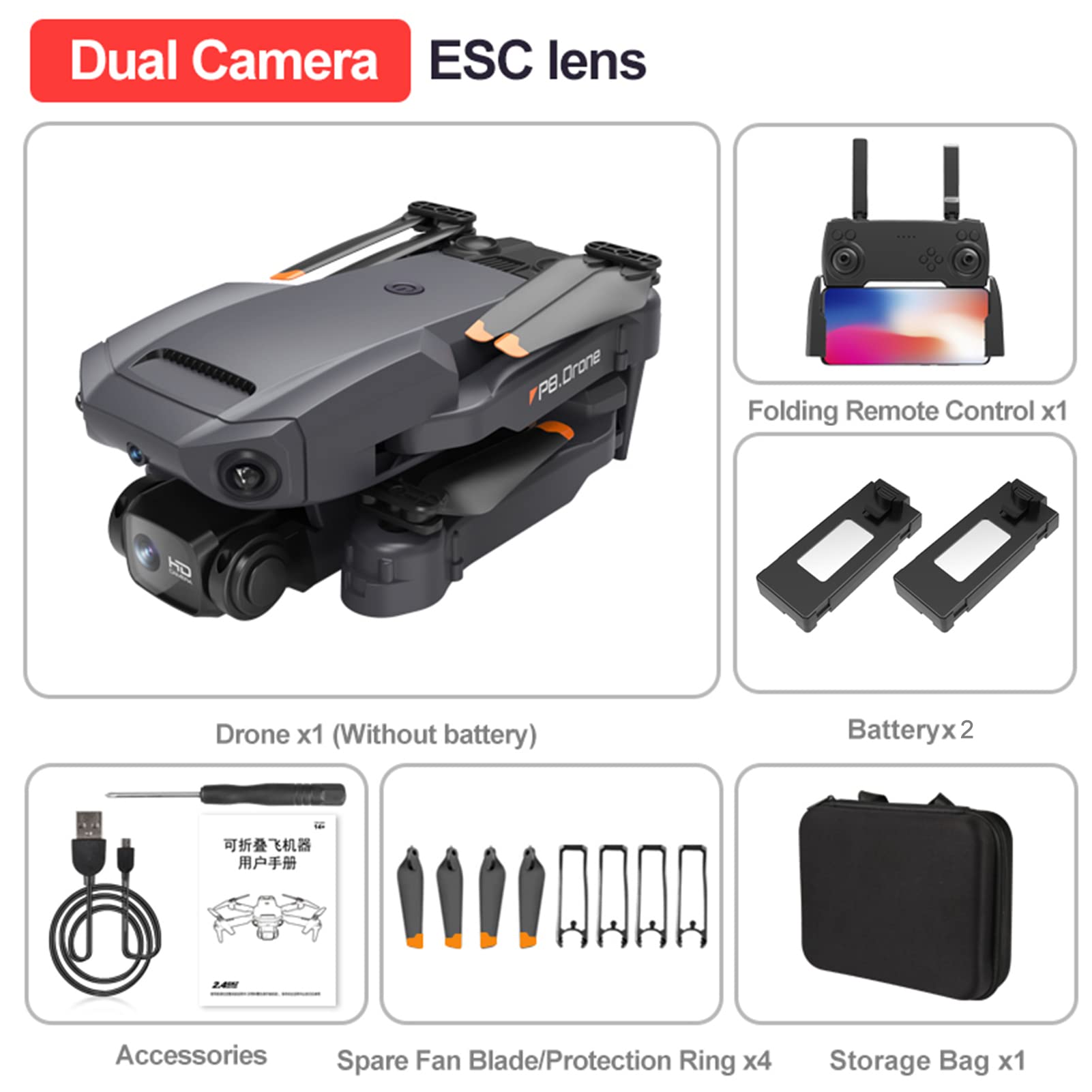 Drones con Camara 4k, Drone Dual Cámara, Drones con Camara para Principiantes Adultos Niño, RC Drone Cámara, HD Drone Cámara Track Vuelo Sensor de Gravedad Gesto Foto Video Altitud Modo