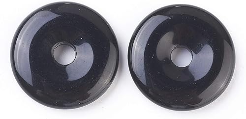 Miniatura 1 de Fashewelry 5 colgantes de obsidiana natural en forma de dona de 30 a 1.220 in, agujero grande, curación de chakras, círculo, moneda, cuentas de