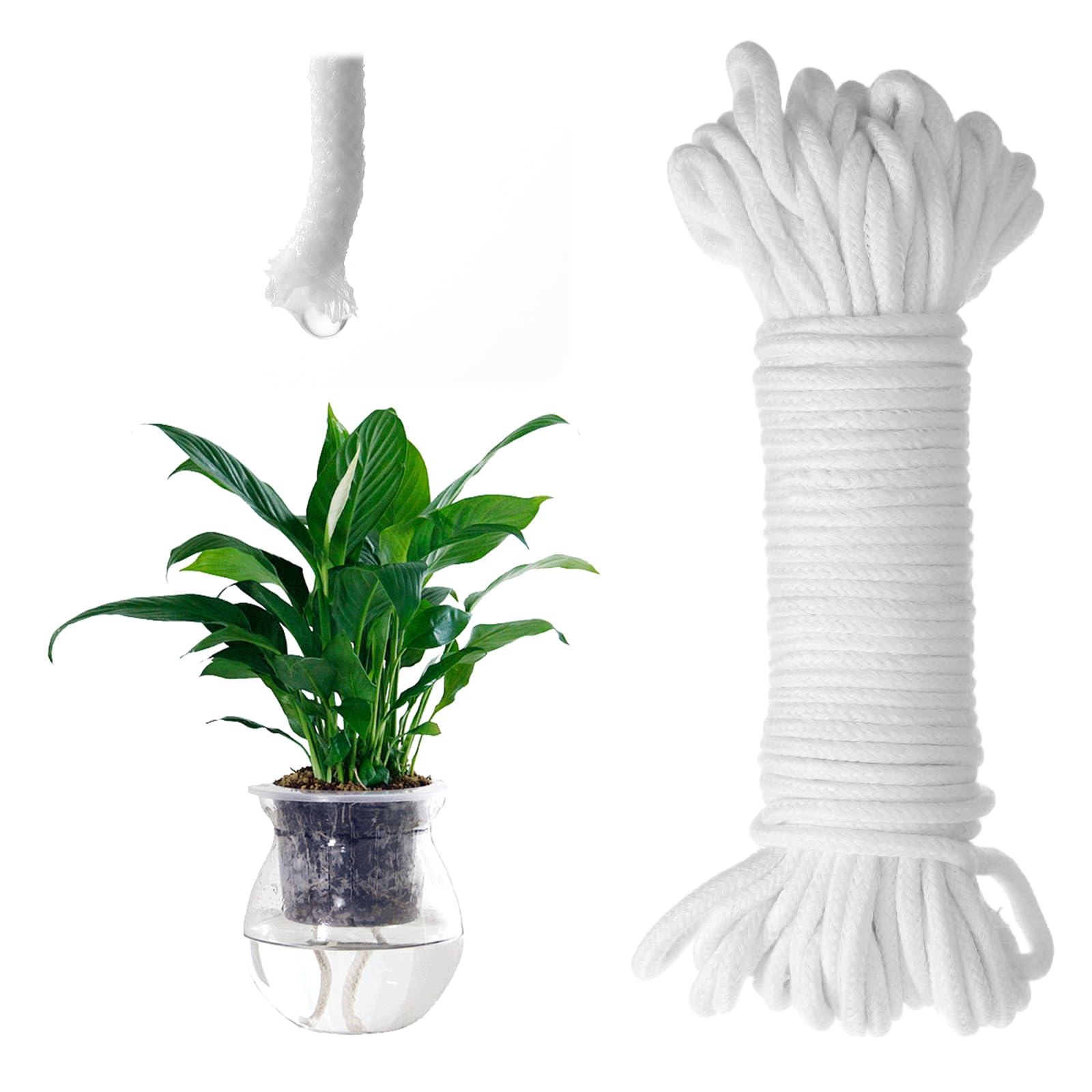 60 Feet 1/6 Inch Self Watering Wick Cord String, Hydroponic Wicking Rope, Potted Auto Seedling Waterer Rope for DIY Plant Automatic Watering Device, Vacation Plant Sitter, Pot Automatic Water System