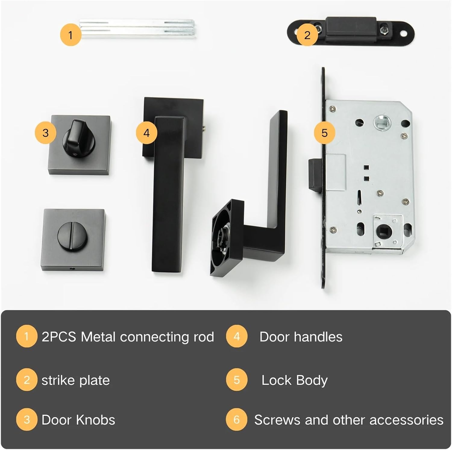 NPF450 Minimalism zinc Alloy Door Mute Handle Lock Set Matte Black Interior Bathroom Door Handle(Matte Black)