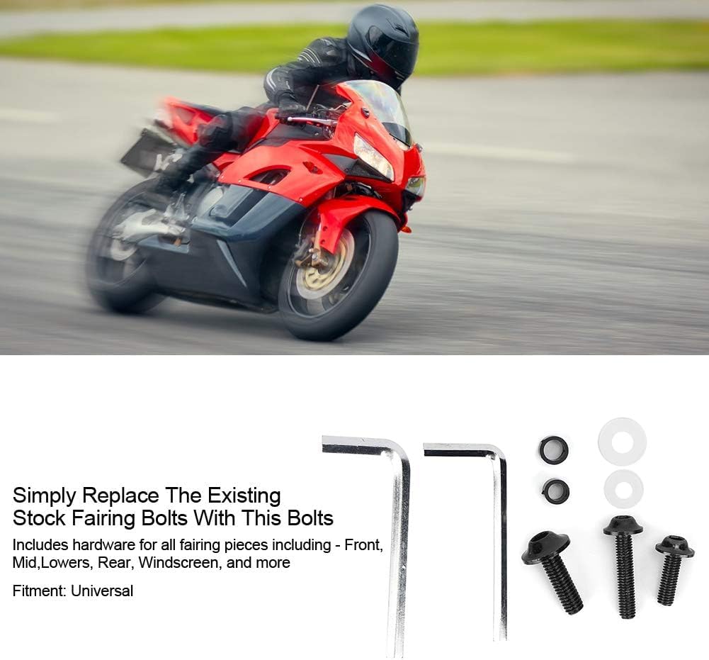 158Pcs Bulloni Per Carenatura Moto, Viti Per Parabrezza Moto di Fissaggio Clip di Fissaggio in Alluminio Kit Chiavi Per Guarnizioni Dadi Per Riparazione Moto(Nero)