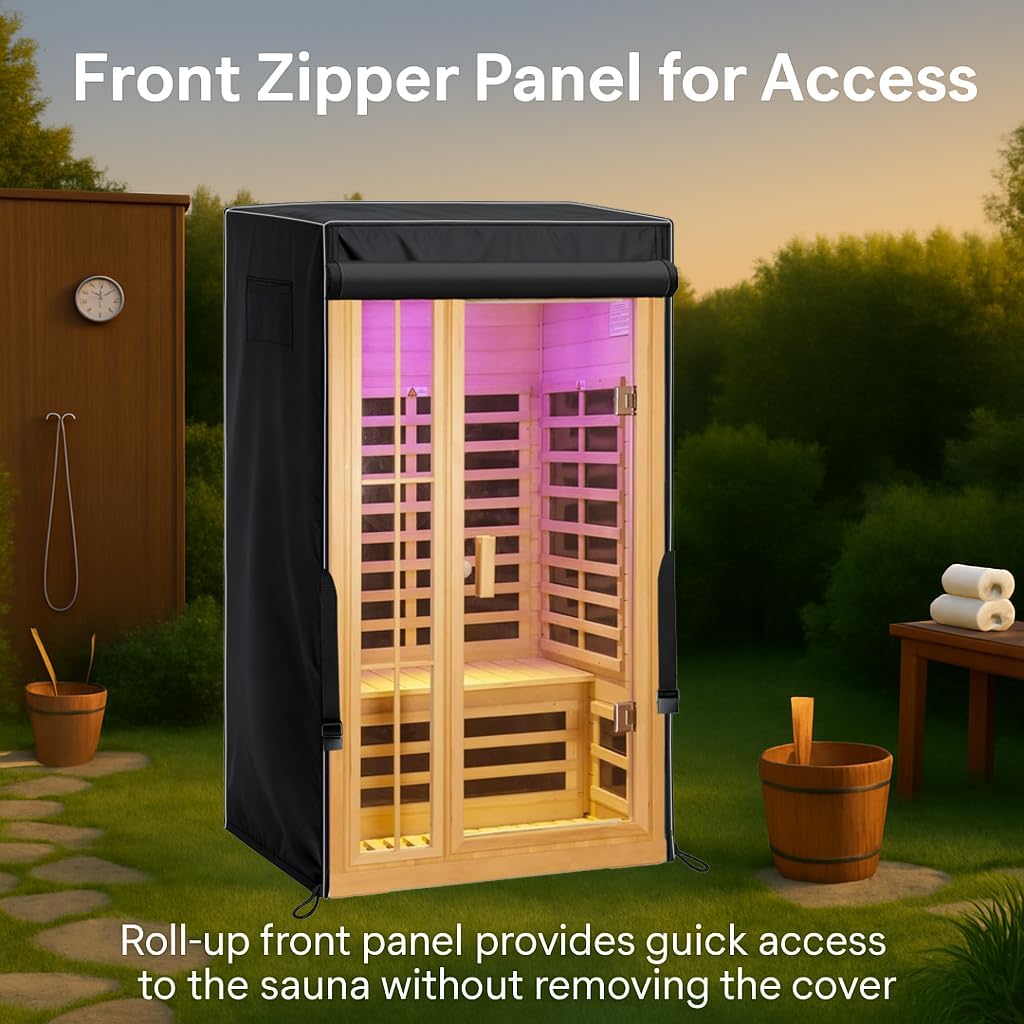 Wood Sauna Cover Outdoor Waterproof for Winter 40"L X 38"W X 73"H 1200D 2-Layer Heavy-Duty Oxford Cloth Protective Cover for 2-Person Outdoor Home Sauna
