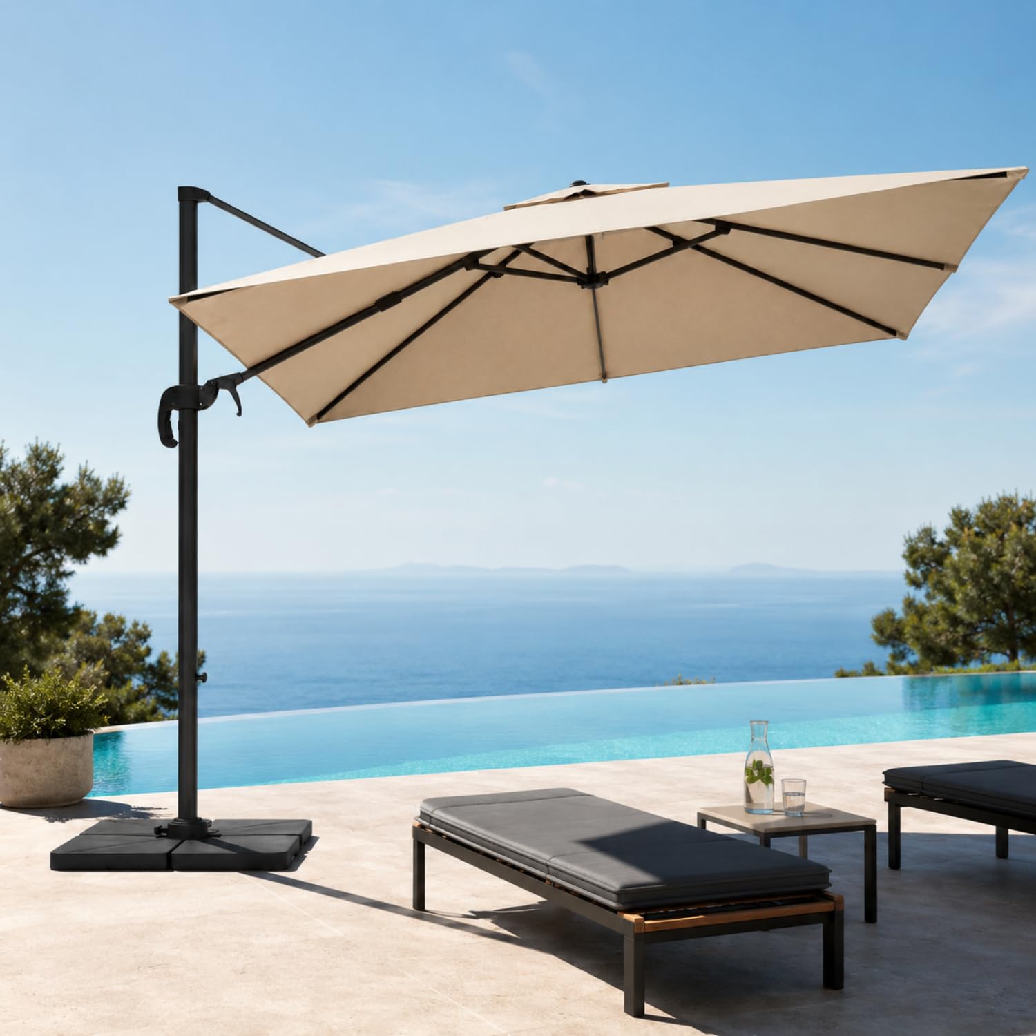Ombrellone Da Giardino 3X3 M Con Braccio Retrattile Per Esterni Piscina Terrazze Bar Hotel Gazebo In Acciaio Inossidabile Con Braccio Rotabile 360° Impermeabile E Resistente Ai Raggi UV Beige