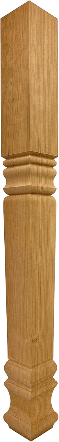 Square Farmhouse Stretcher Island Leg - 34 1/2 Tall x 3 1/2 Wide - Unfinished Wooden Leg for Islands, Country-Style Home Decor or Desks (Cherry) (1 Leg)