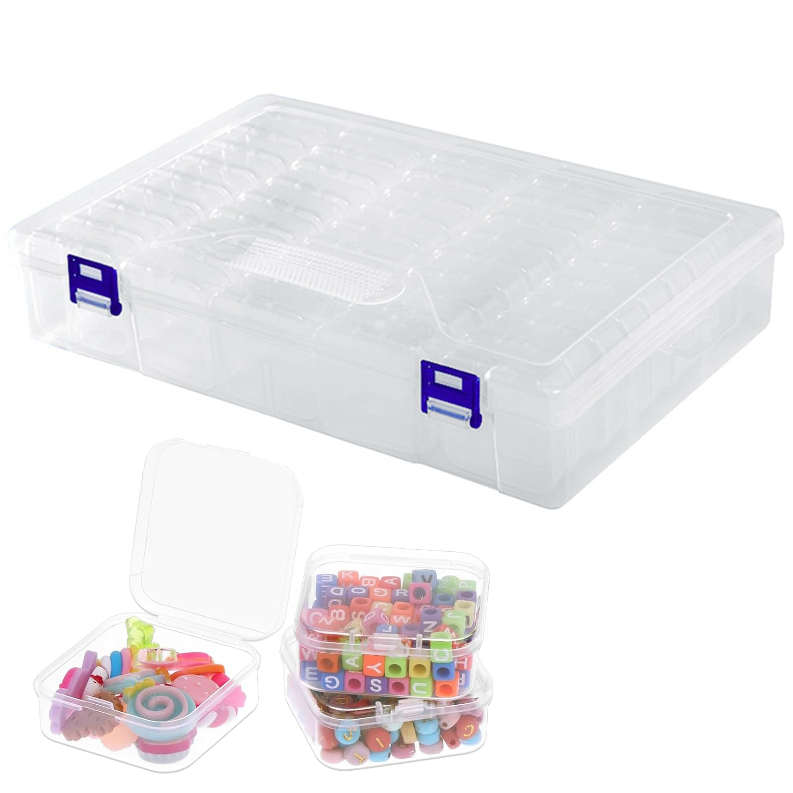 Bead Storage Box, 46 Pcs Bead Organizer Box, Containers Case with Hinged Lid Mini Transparent Organiser Boxes Diamond Art Storage Tabletop Boxes Plastic for Diamond Painting Accessories Beads
