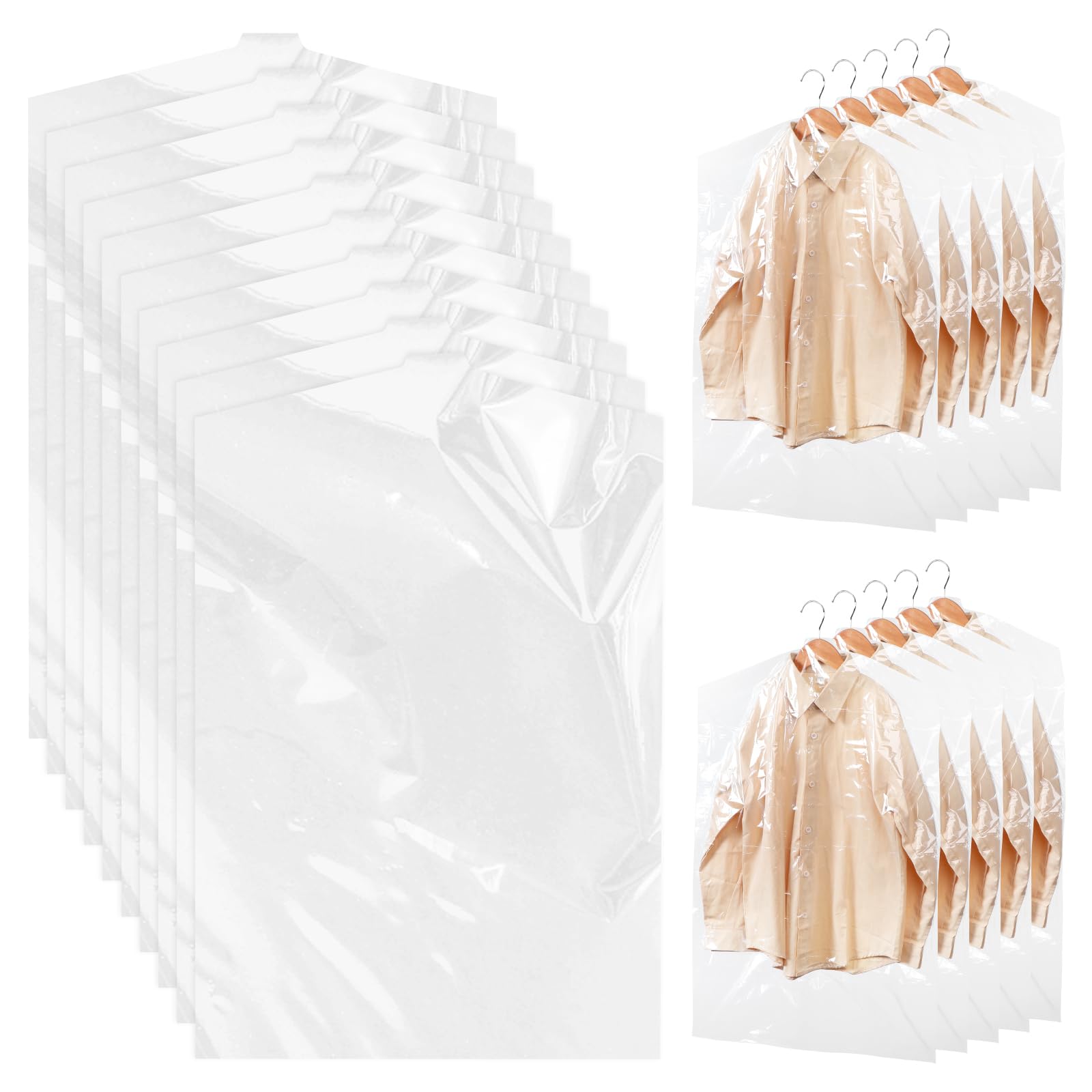 Molain Clear Plastic Clothes Covers, 150 Pack Garment Bag for Hanging Clothes, Dry Cleaning Garment Bags for Home Storage, Travel, and Moving - Suit Bag, Coat Covers for Closet