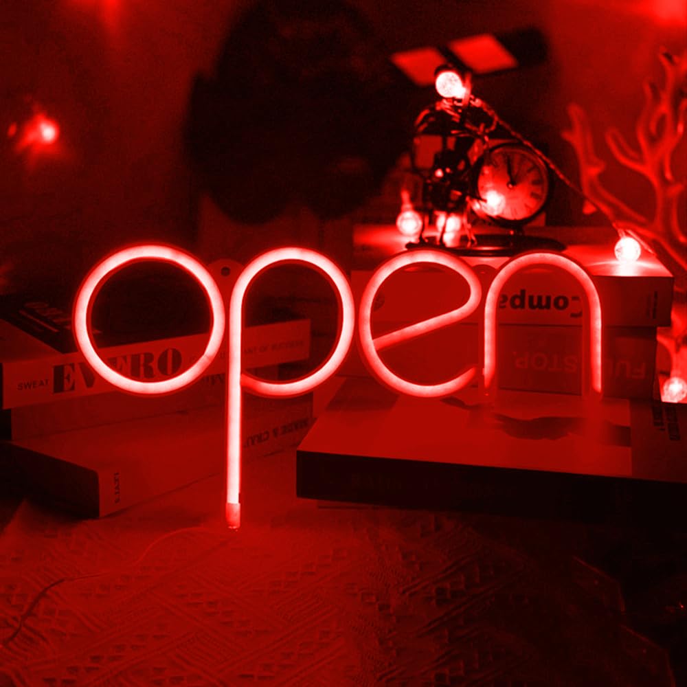 Open Neon Sign – Lampada a LED con lettera illuminata notturna, decorazione artistica, alimentazione USB/a batteria (rosso)