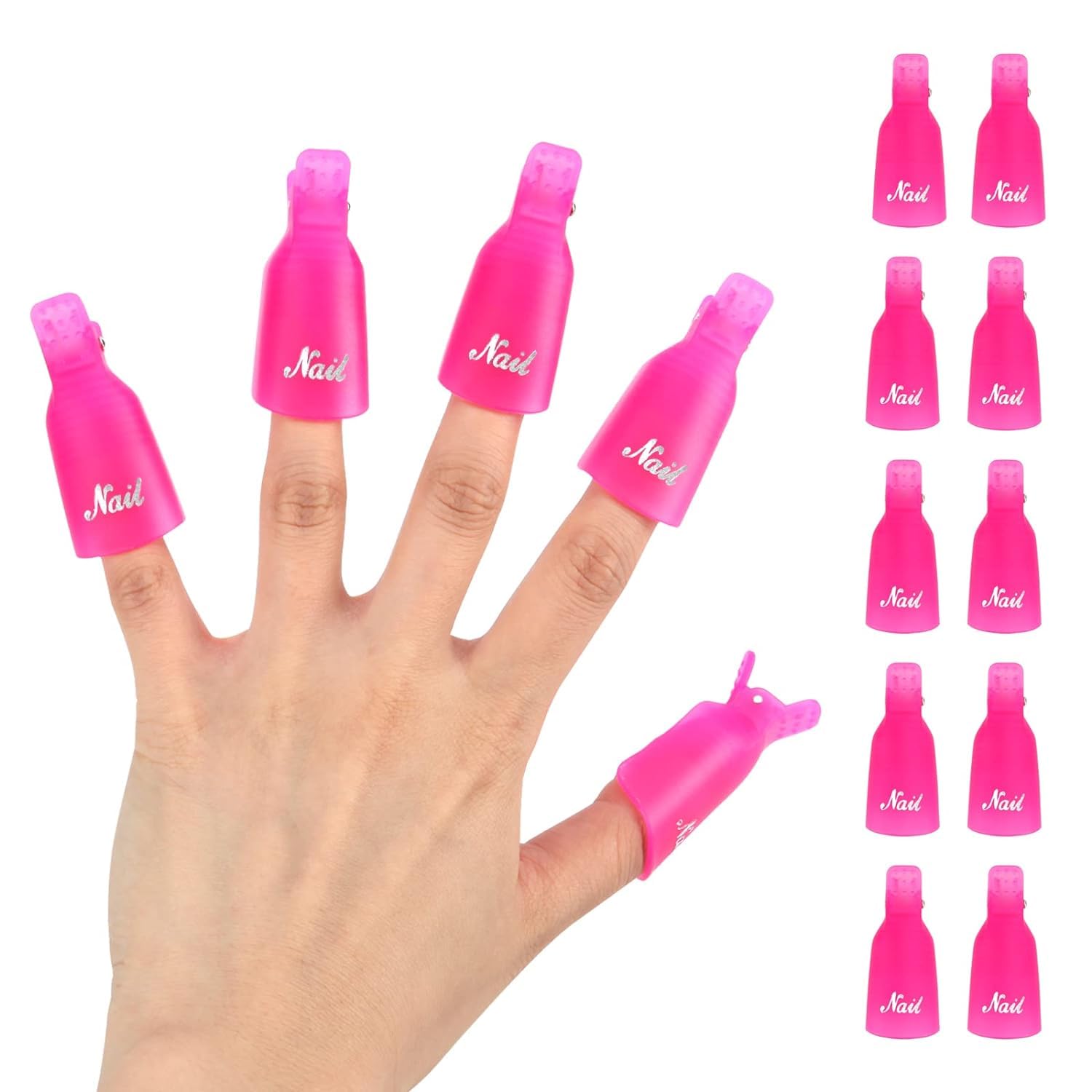 Kreni 10Pcs Plastic Acrylic Nail Art Soak Off Cap Clip UV Gel Polish Remover Wrap Tool Gel Nail Polish Remover Clips for Fingernail Removal Soak Off Clips Wrap Cleaner Cap Clip (Pink)