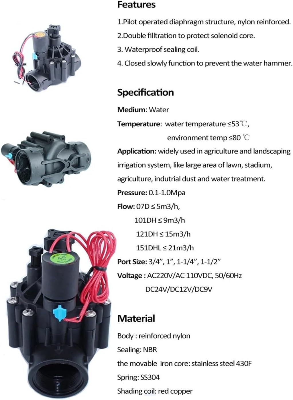 3/4'' 2 Way Irrigation Solenoid Valve 220V 12V 24V DC Latching Solenoid Valve with Flow Regulation for Agricultural Irrigation(DC Latching)
