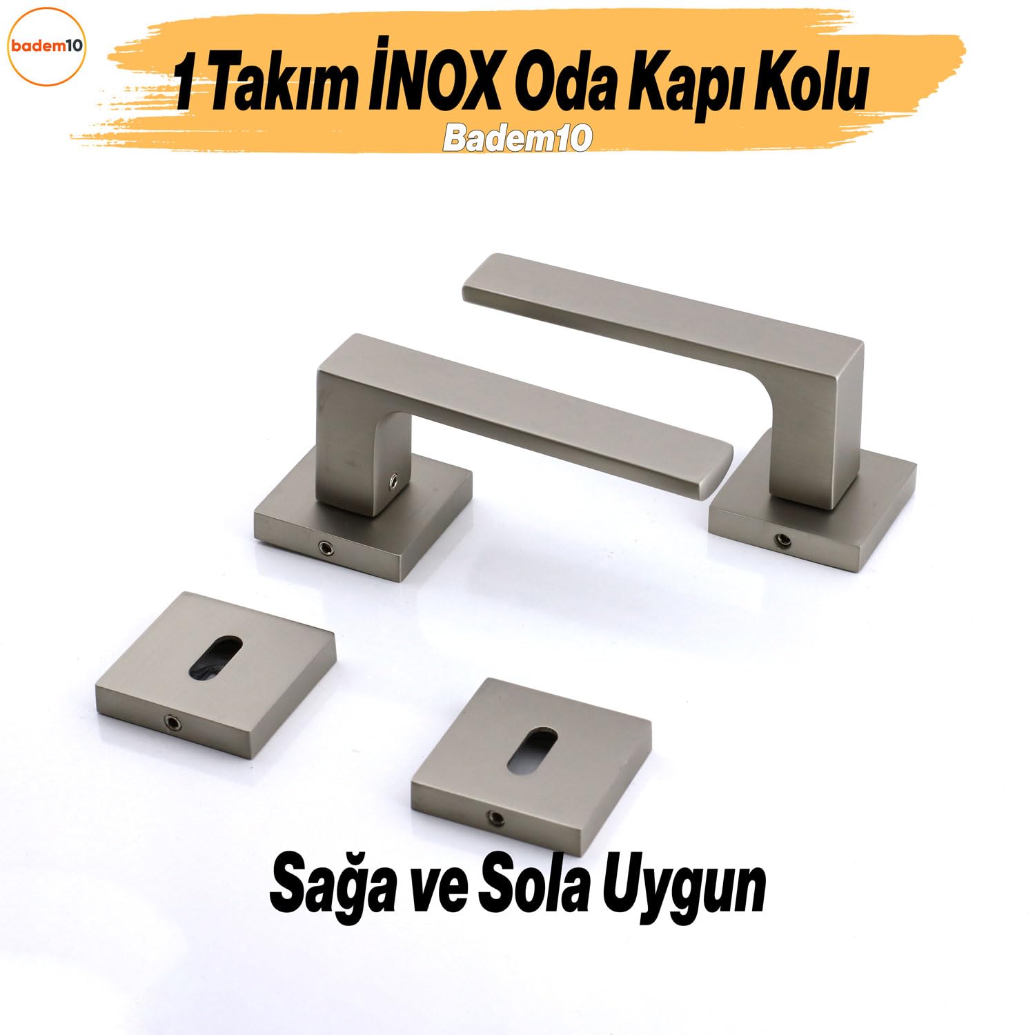 Paytak İNOX Oda Kapı Kolu Kare Rozetli Sağa Sola Uygun İç Dış Ev Oda Kapısı Kilitlenebilir 1 Takım