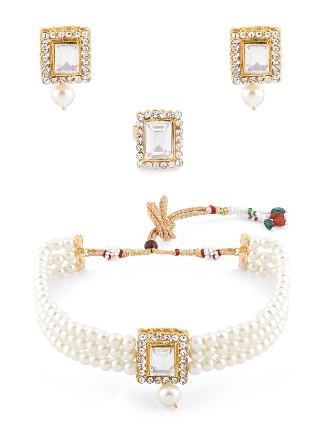 ZAVERI PEARLS Gold Tone Multistrand Pearls Choker Necklace Earring & Ring Set For Women-ZPFK11456 (B09MKKZKNS) Amazon Price History, Amazon Price Tracker