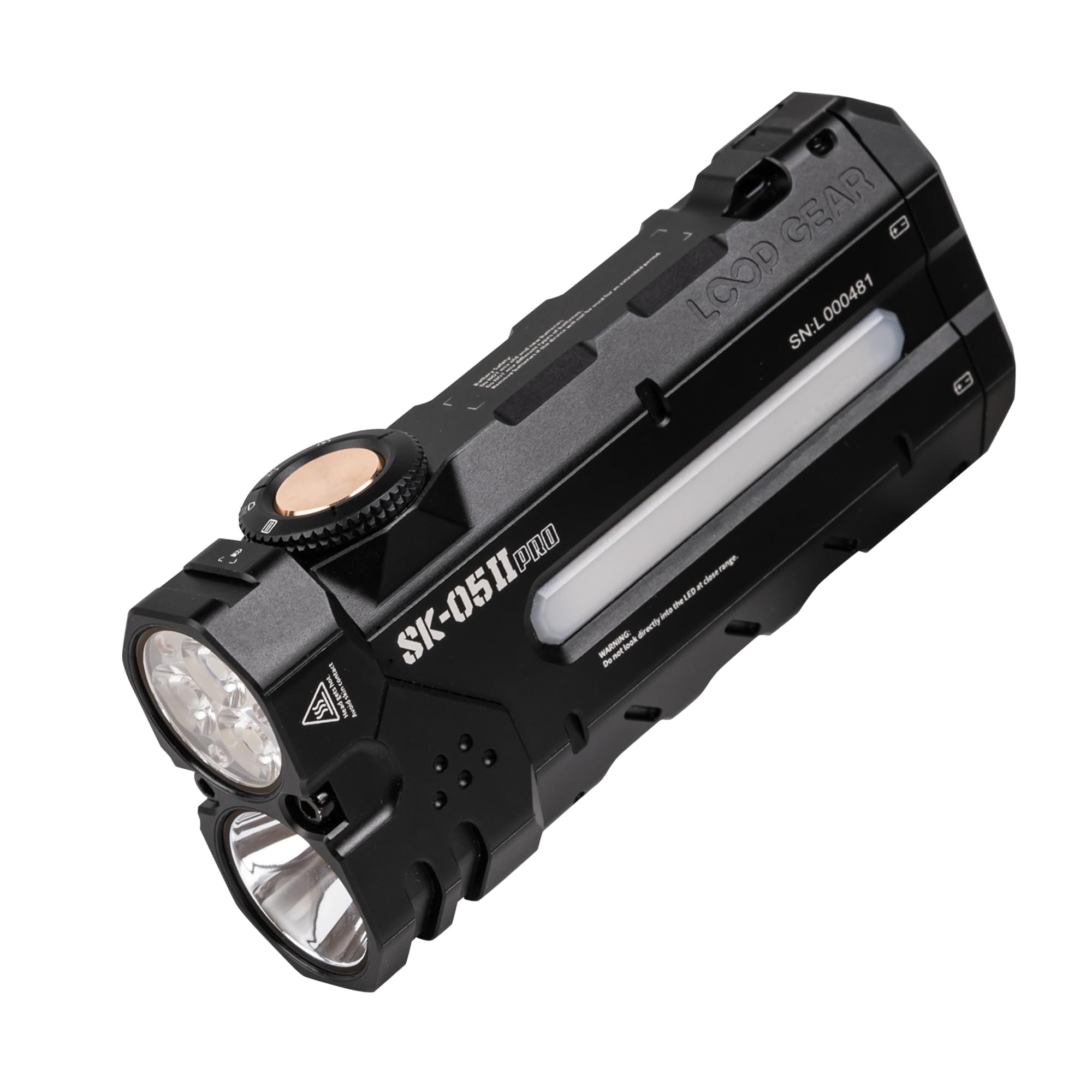 LOOP GEAR SK05 Pro 2 – 5000 Lumen flache LED Taschenlampe wiederaufladbar mit RGB Licht & High-CRI, Spot & Flut, wechselbaren Akkus, Magnetfuß, USB-C, IP68 für Camping und Notfall (Black)