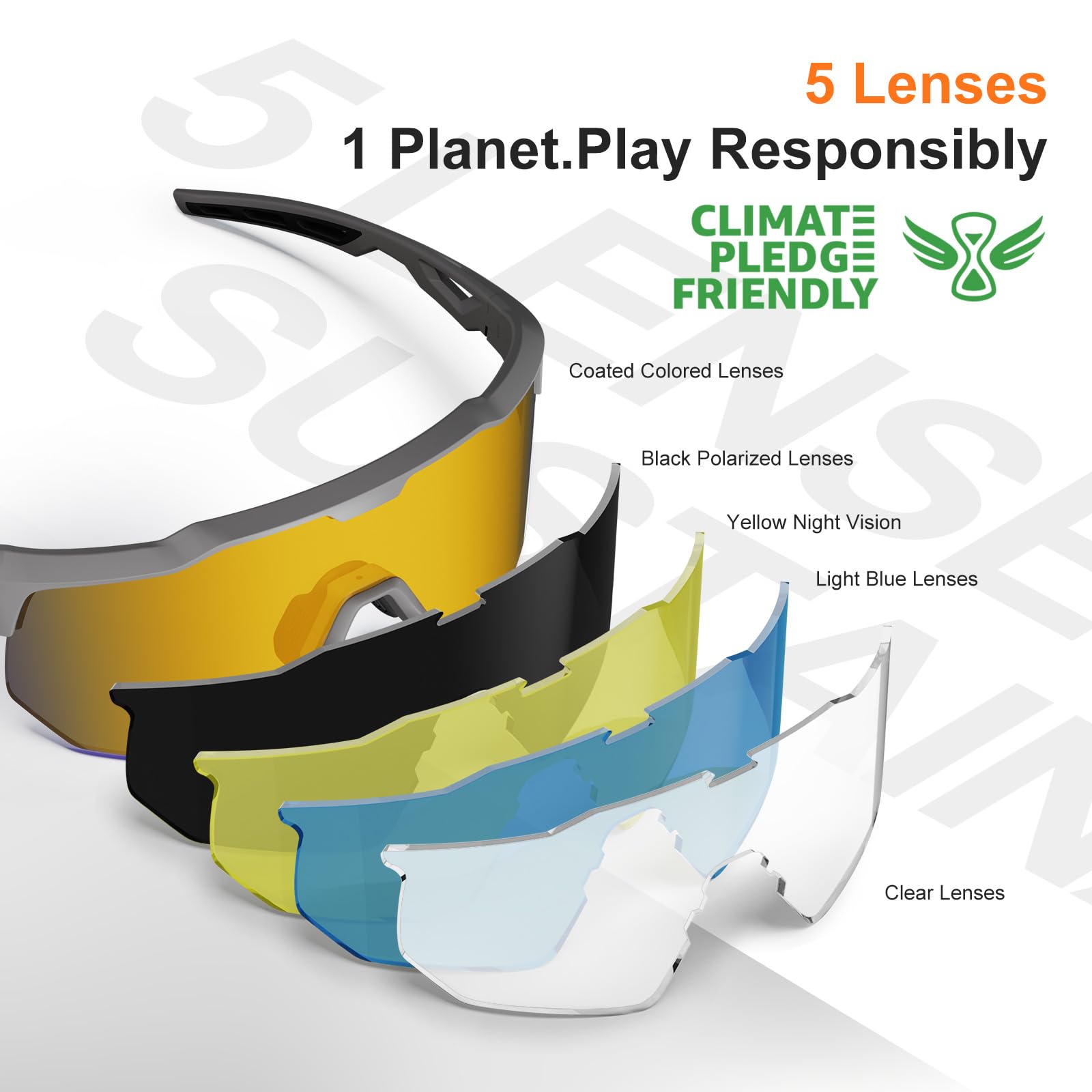 HAAYOT Gafas de sol deportivas polarizadas para hombres, mujeres, jóvenes, béisbol, ciclismo, correr, sóftbol, ciclismo, 5 lentes