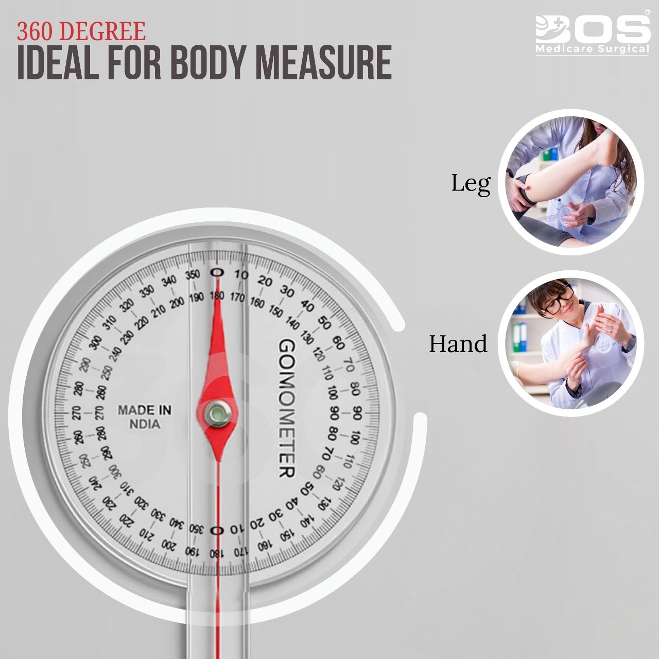 Bos Medicare surgical® | Plastic Transparent Goniometer | Goniometer Protector Set | Medical, Measuring Tools | Joint Angle | ROM | Physiotherapy & Orthopedic Assessment (Complete Set Of 3 Pcs) - Image 2 thumbnail