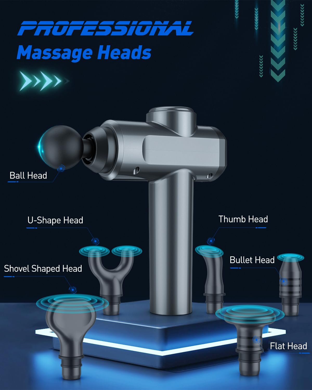 Pistola Massaggio Muscolare Professionale, 30 Velocità 3300rpm Massaggiatore con 6 Testine, 12mm Penetrazione, 45dB Silenzioso, Batteria 4-6h, LCD Touch – per Sportivi, Fitness, Anticellulite