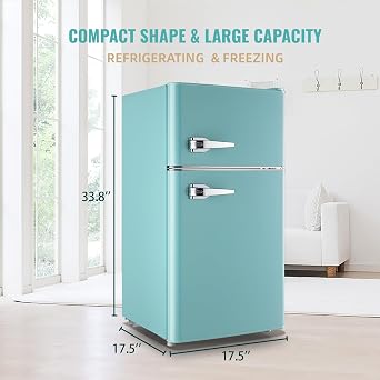WANAI Compact Mini Refrigerator Small Refrigerator with Freezer, Retro Mini Fridge with Dual Door,7 Adjustable Thermostat, Adjustable Shelves For Dorm, Office Bedroom, Blue
