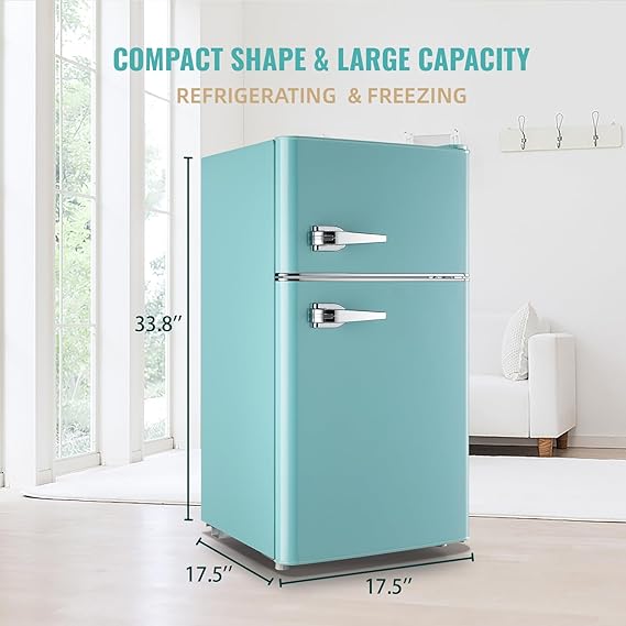 WANAI Compact Mini Refrigerator Small Refrigerator with Freezer, Retro Mini Fridge with Dual Door,7 Adjustable Thermostat, Adjustable Shelves For Dorm, Office Bedroom, Blue