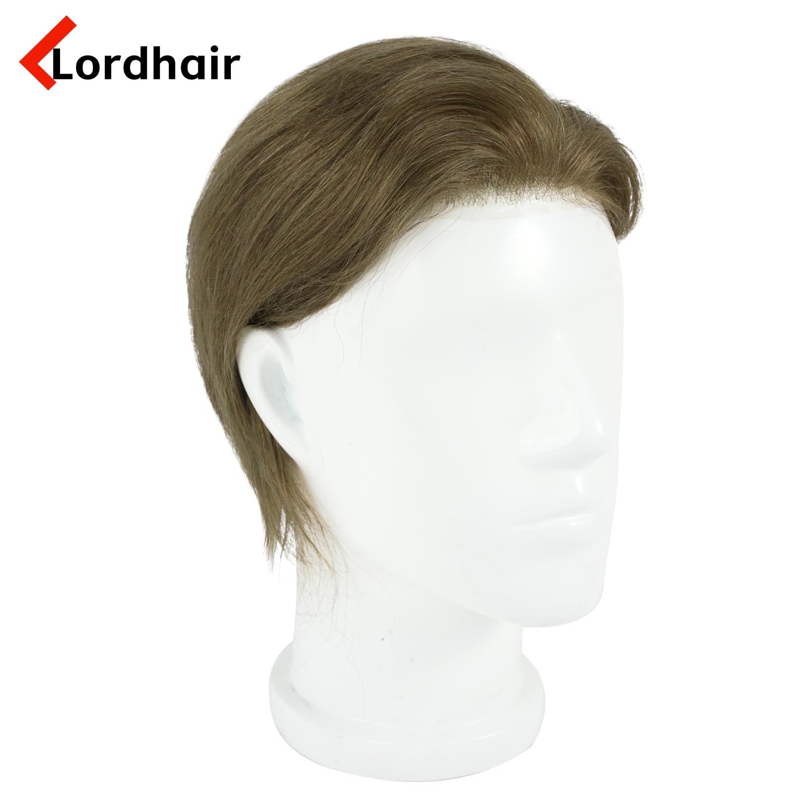 Lordhair Toupet z naturalnych włosów dla mężczyzn, cienka skóra, rozmiar podstawowy, 2,5 x 25 cm, lekki, średni system wymiany włosów