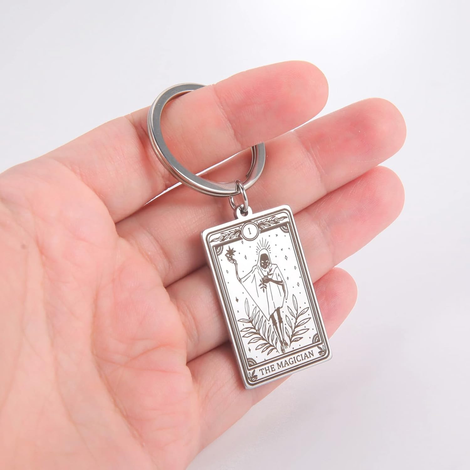 Miniatura 2 de TEAMER Skeleton Tarot Cards Keychains Stainless Steel Amulet Marigold Tarot Card Major Arcana Keyring for Keys Cars Bags