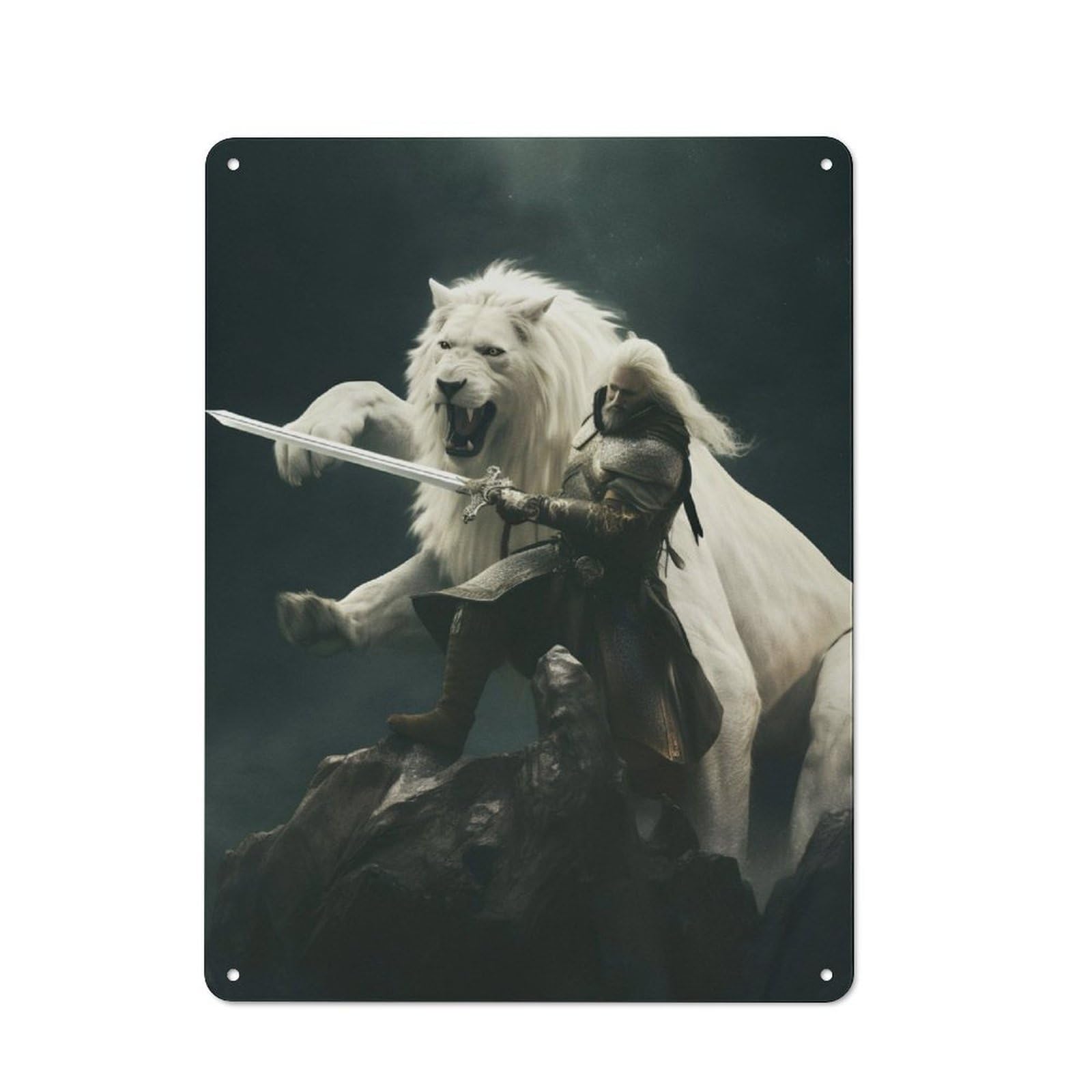 Junmoney King White Lion Metal Plaque 40X30cm With For Garage Wall, Retro Decor, For Themed Interiors In Garages And Workshops