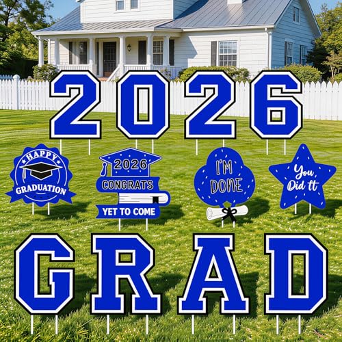 Graduation Decorations 2026 12Pcs Graduation Yard Signs Class of 2026 Outdoor Waterproof Congrats Grad Sign with Stakes for kindergarten K-12th College Any Grade Blue