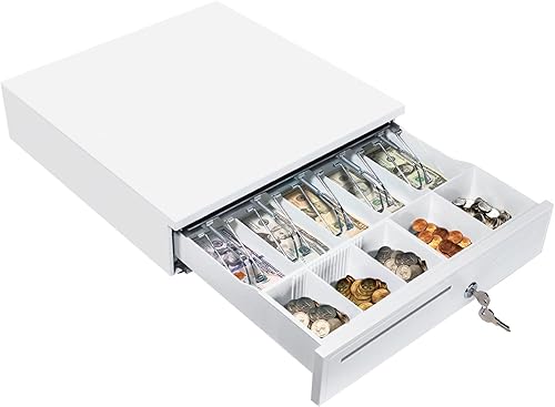 Miniatura 9 de MUNBYN Cajón de caja registradora negro cajón de efectivo de 16 pulgadas de ancho con bandeja extraíble para monedas bandeja de 5 billetes5 monedas