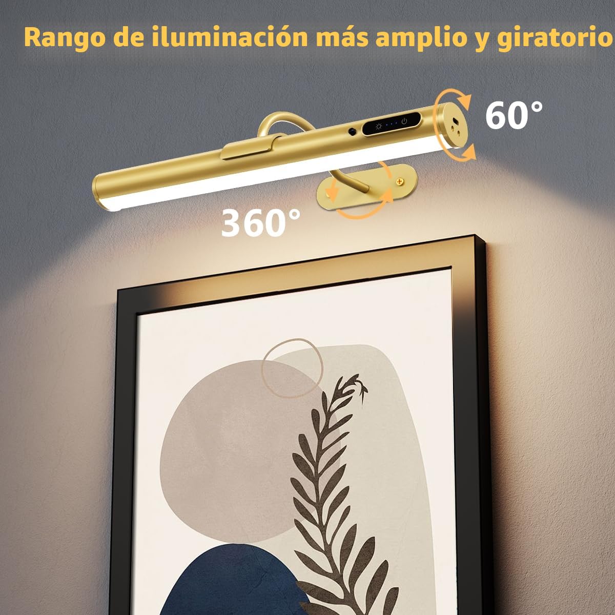 Hapfish Aplique espejo baño sin cable, luz inalambrica para cuadros, 4000mAh recargable lamparas de pared con mando a distancia, iluminacion sin cables para espejo de baño, cuadros, interior