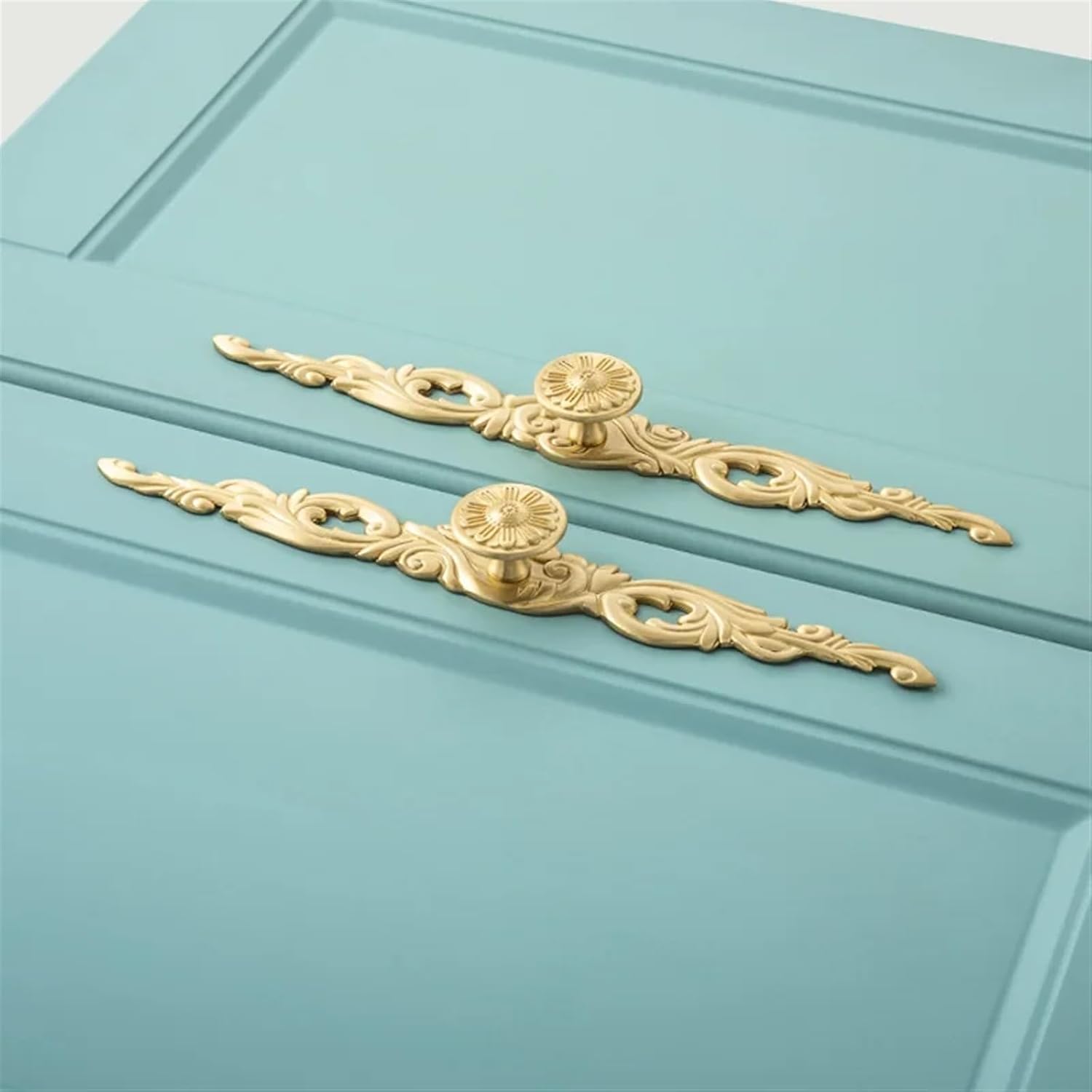 Solid Brass Art Deco Cabinet Knobs and Handles Kitchen Cabinet Knobs Bedroom Wardrobes Dresser Long Pull Drawer Furniture Handle 1Pcs (Color : Brass L)