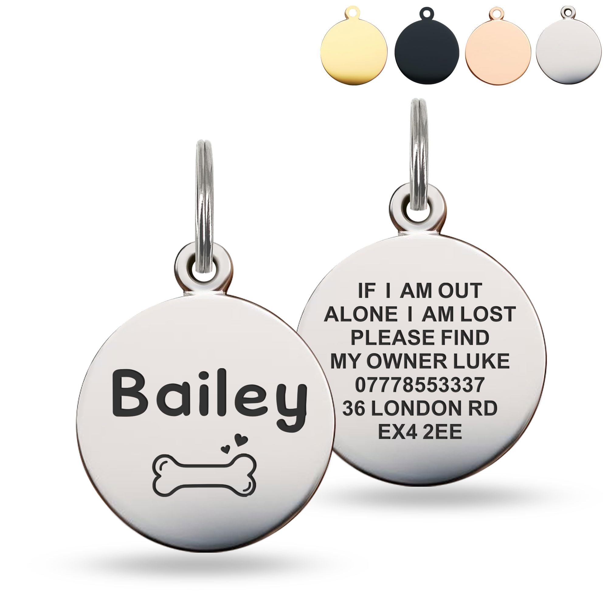 Deep Engraved Dog Tags for Pets UK Prime, Personalised Cat Dog Name ID Tags, Stainless Steel Pet Tag for Doggy Kitten Kitty Puppy, Scratch Resistant Tag (Silver Round, L) โ image 1