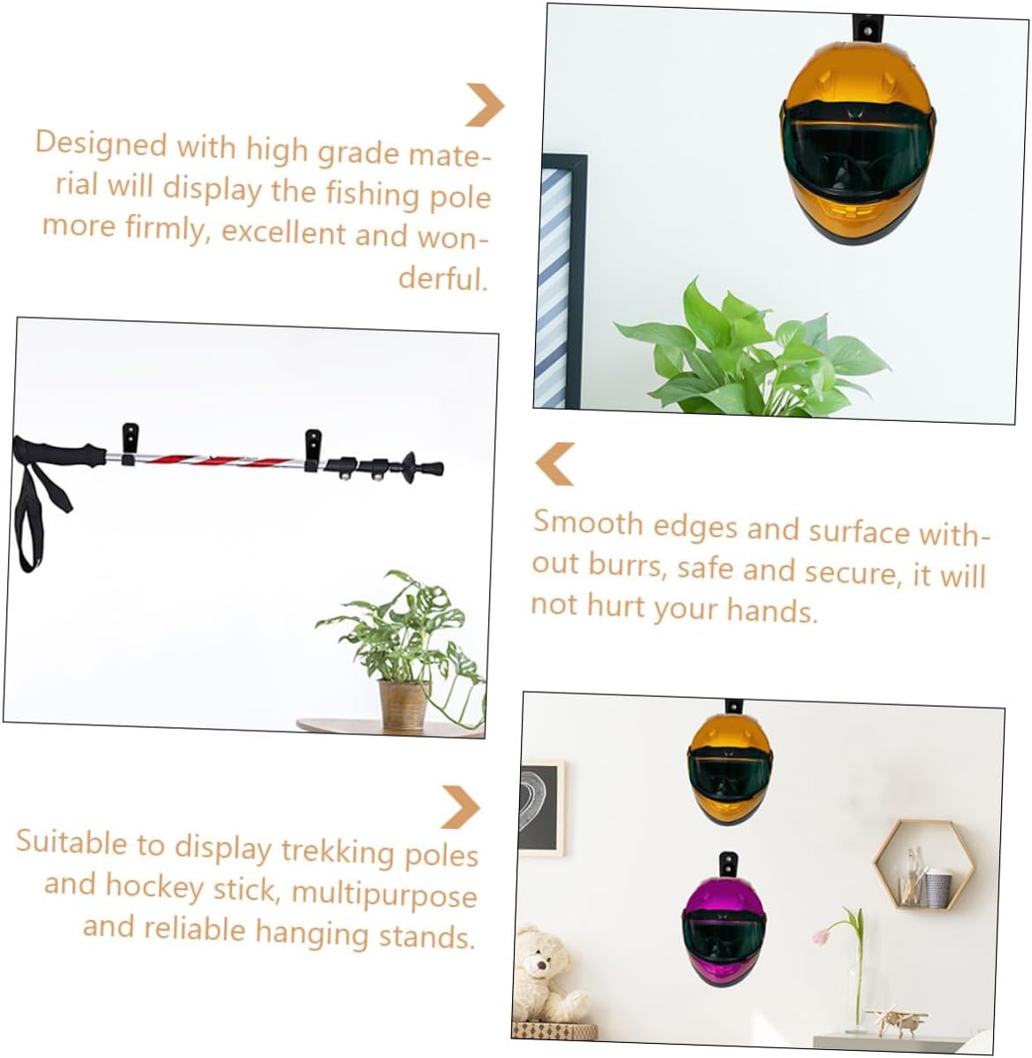 4 Pairs Acrylic Fishing Rod Wall Racks and Hiking Poles Holders with Screws, Ski Poles and Hockey Stick Storage Organizer for Garage and Outdoor Use