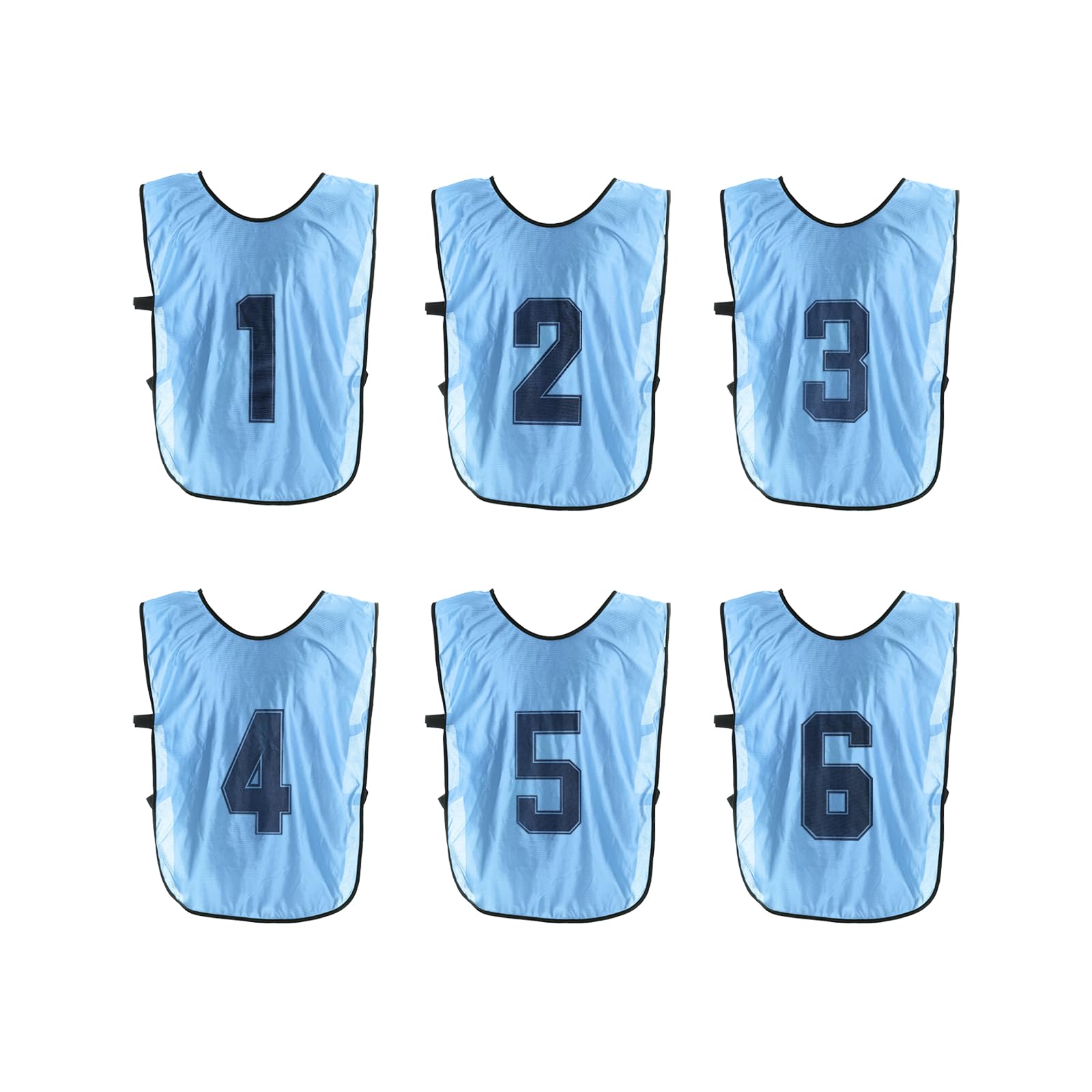 PATIKIL Soccer Training Vest, 6 Pack Team Sports Pinnies Reversible Numbered Soccer Practice Pennies Jerseys Bibs with Belt for Children, 21 Inch Light Blue