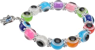 Bracelet Femme Rétro Unique avec Perles Œil Mauvais et Main Protectrice Design Élégant et Accessoire Chic pour Poignet