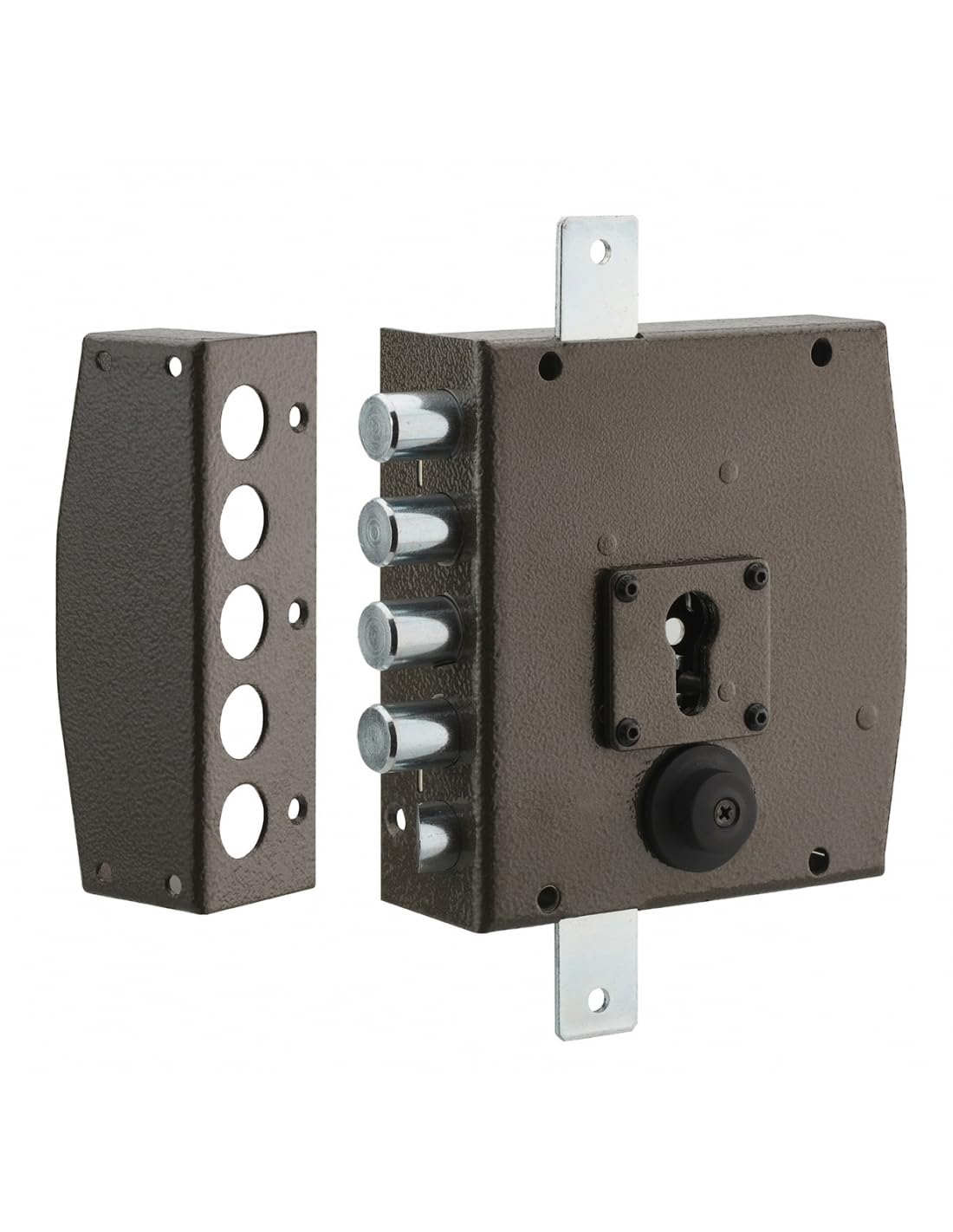 THIRARD - Caja de Cerradura en Superficie de Doble Entrada para Puerta de Entrada - 154 x 140 mm - 3 Puntos - Izquierda - Caja y Contrachapa de Acero - Cierre a Tres Puntos - Negro