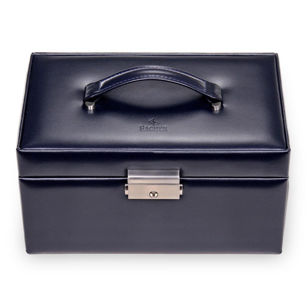 SACHER Coffret à Bijoux Elly/florage/Bleu, Cuir/Handmade in Germany