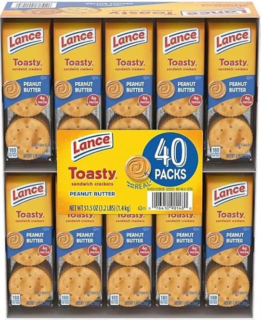 Lance Toasty Peanut Butter Sandwich Crackers, 1.29 oz Packs, 40-Count