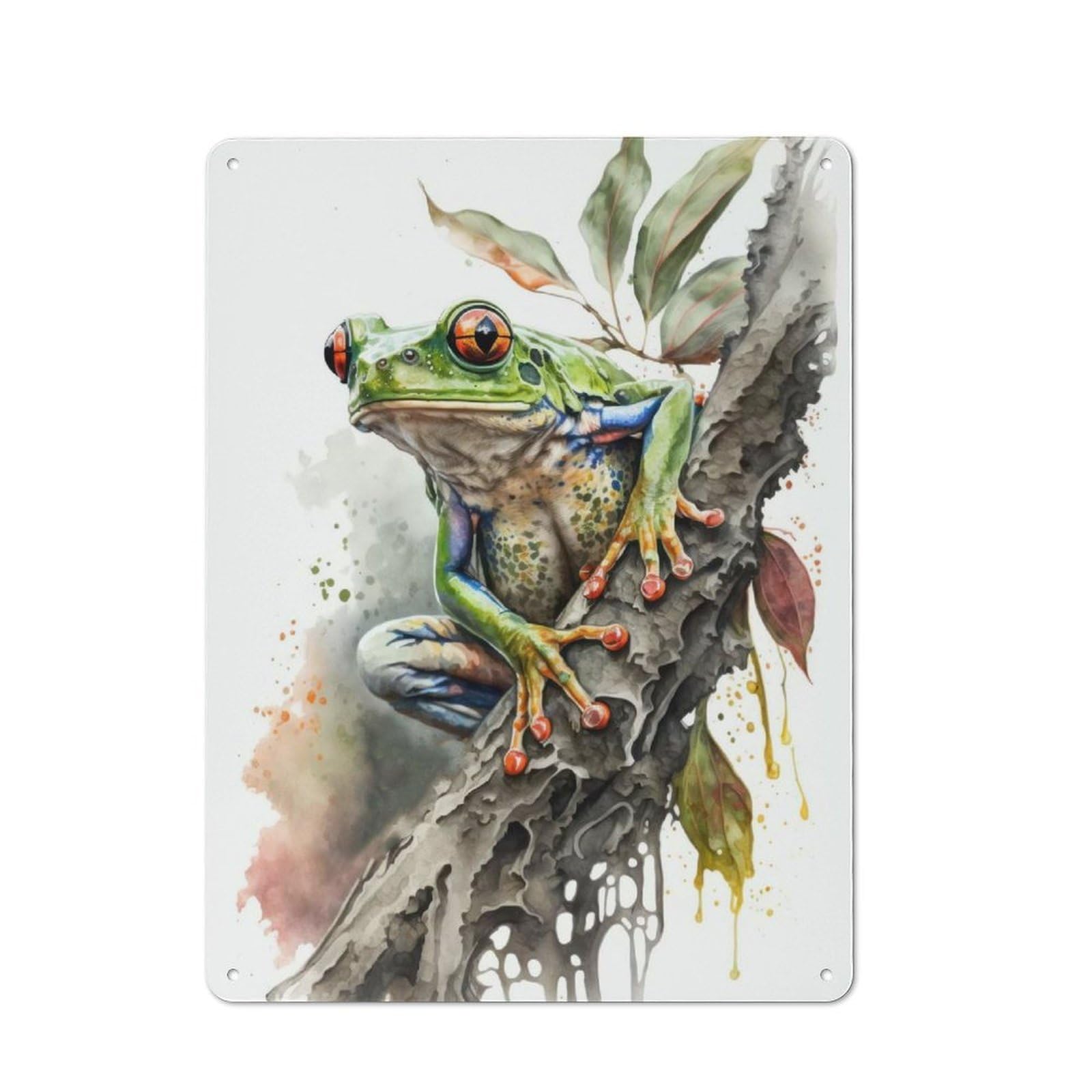 Vintage Tree Frog Watercolor Decorative Metal Plaque 40x30cm, Garden Room Wall Plaque for Shed, Garden Room, Porch Or Garage